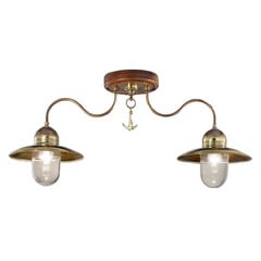 Plafoniera legno e ottone Faro