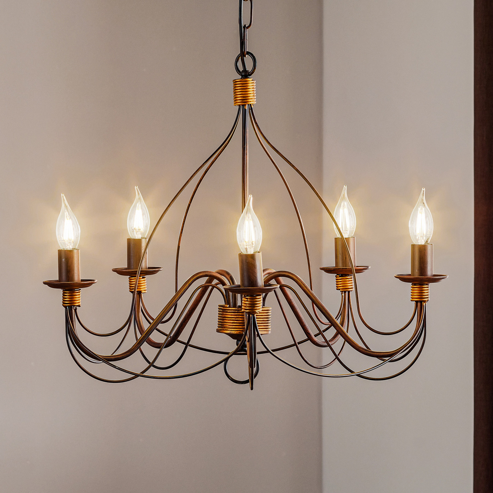 ONLI Candelabru Fiamma Marrone 5 becuri fără abajur - Camera de zi / sufragerie - Casă de țară / Rustic - maro închis bronz - Metal
