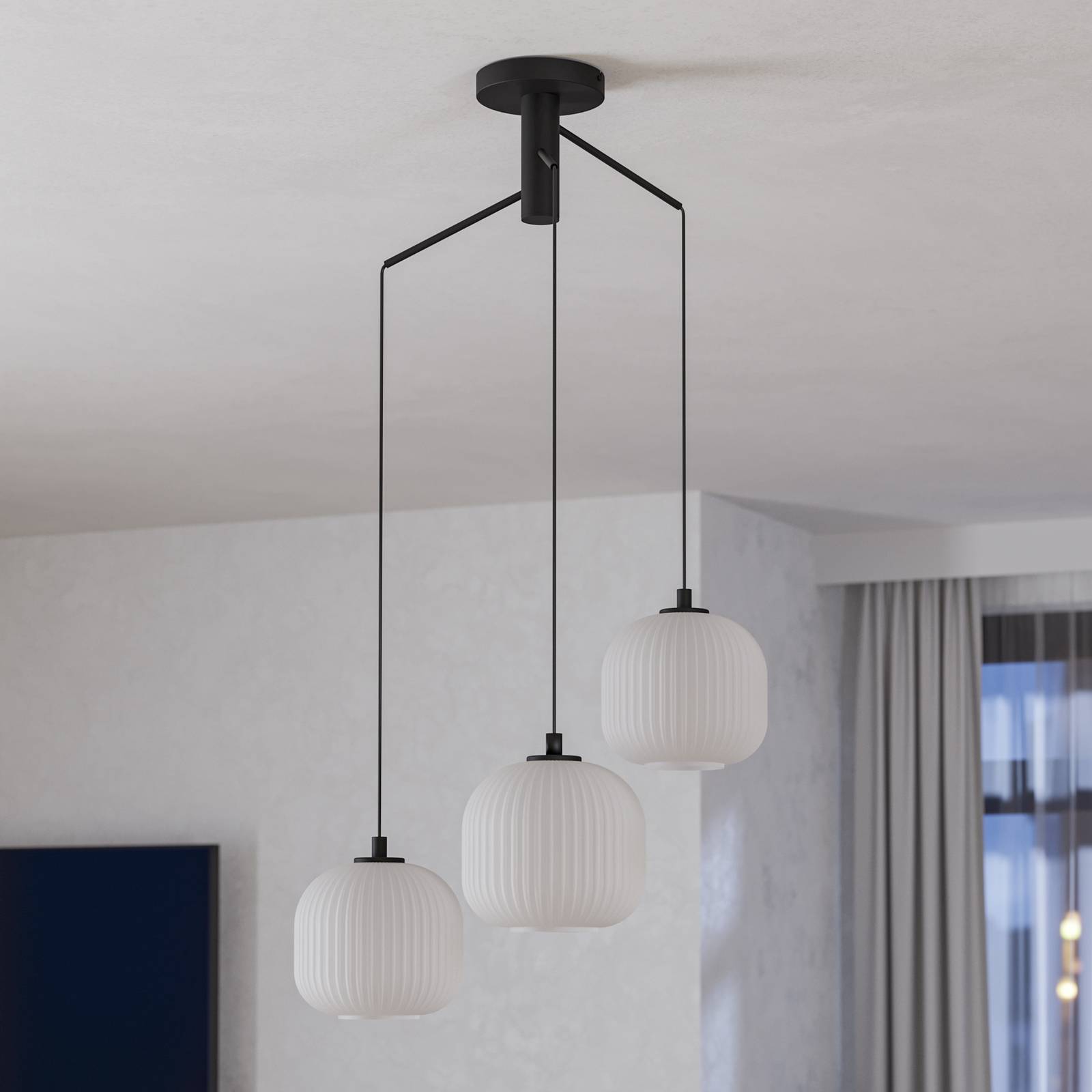 Hängeleuchte Mantunalle, Ø 62 cm, schwarz/weiß, 3-flg. günstig online kaufen