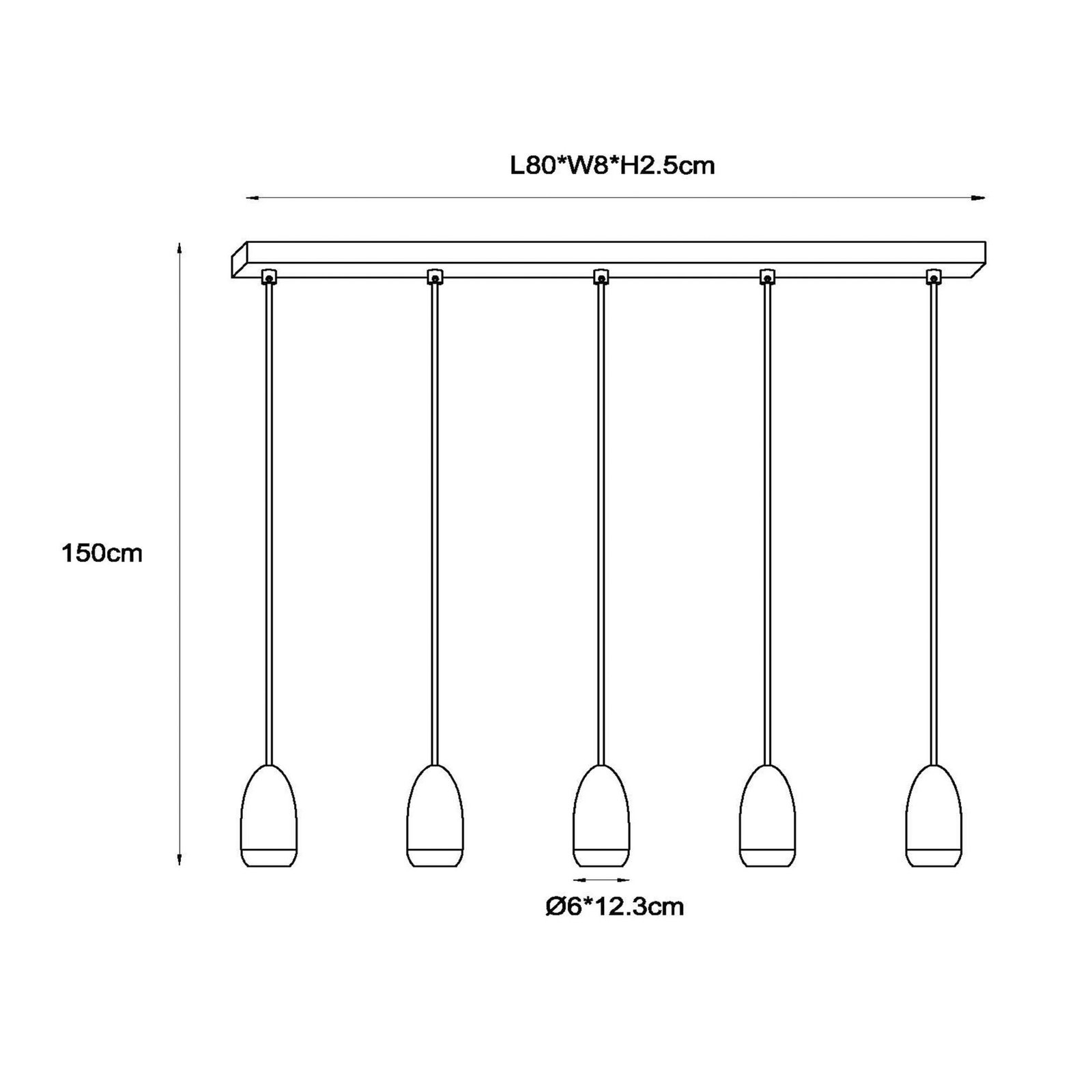 Evora pendant light, 5-bulb, linear, taupe