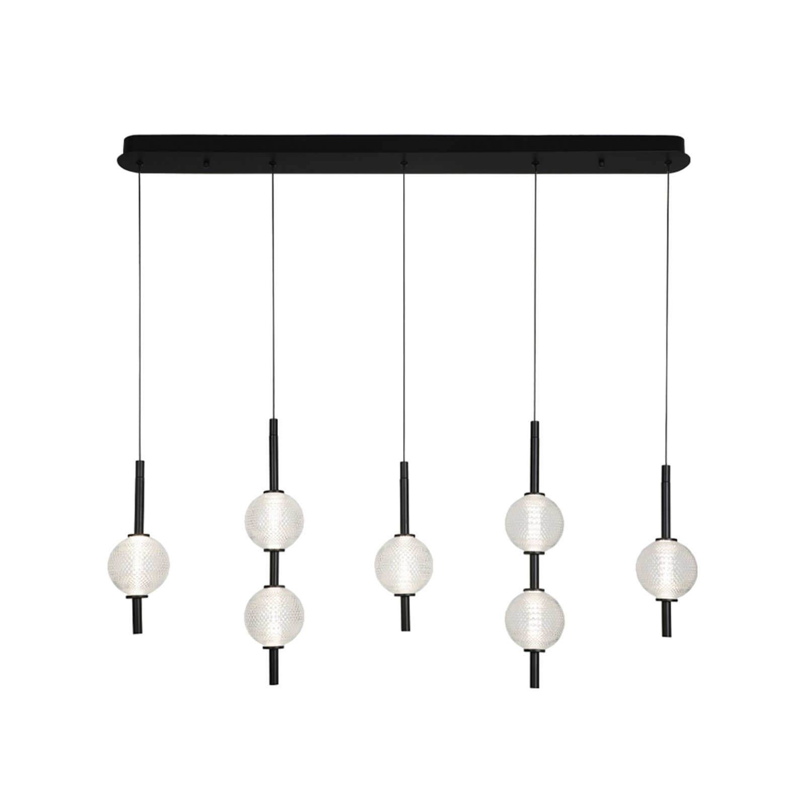 LED hanglamp Abeona, lengte 105 cm, zwart metaal, 7-lamps. LED hanglamp Abeona, lengte 105 cm, zwart metaal, 7-lamps.