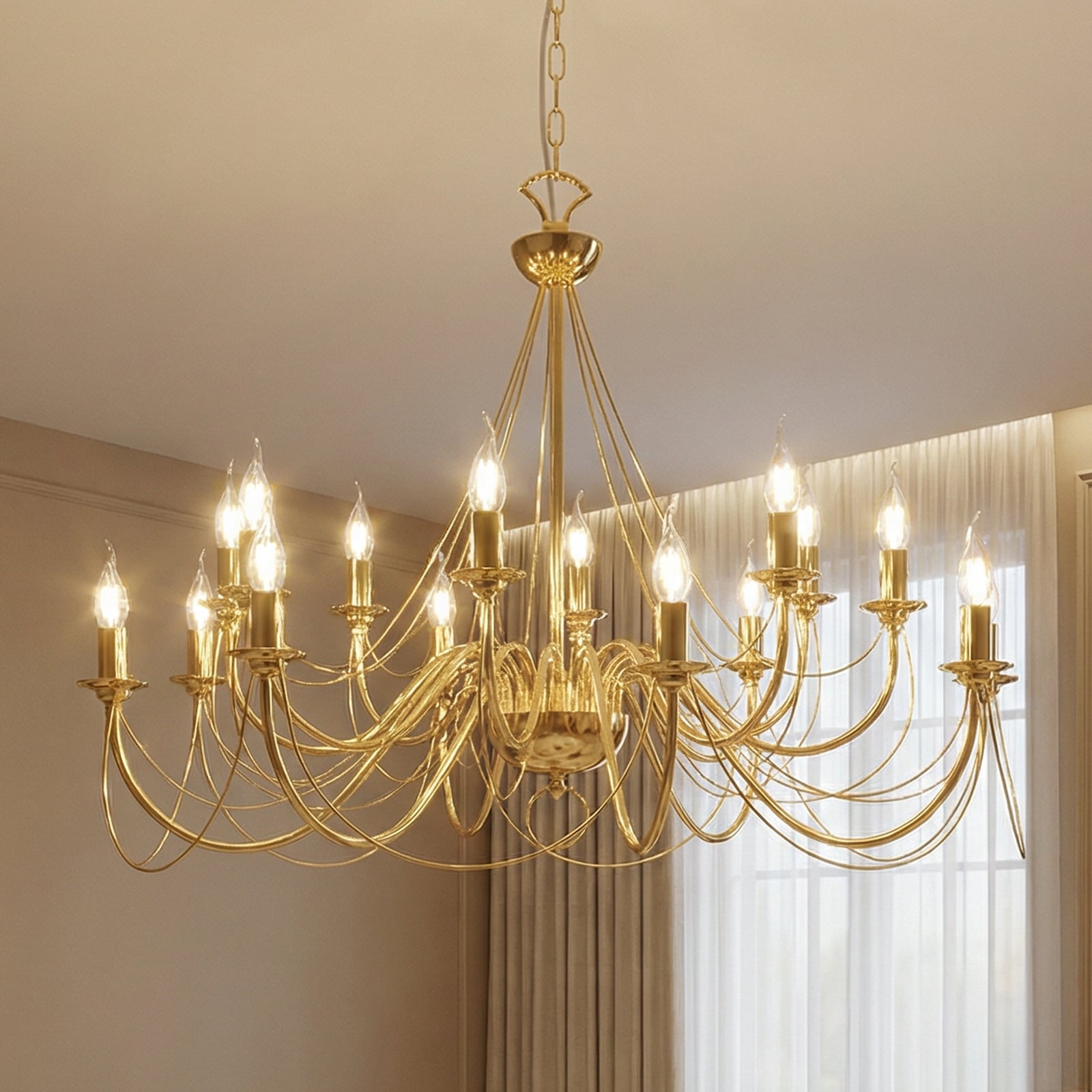 Retro chandelier, 16 lights, gold