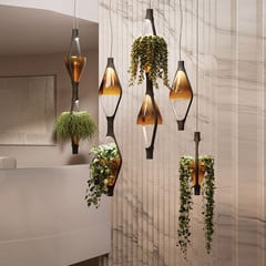 kdln lampada LED a sospensione Viceversa, vetro ambra, a 1 luce