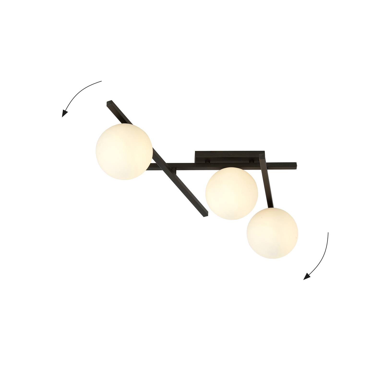 Lampa sufitowa Smart, czarna/opalowa, 3-punktowa