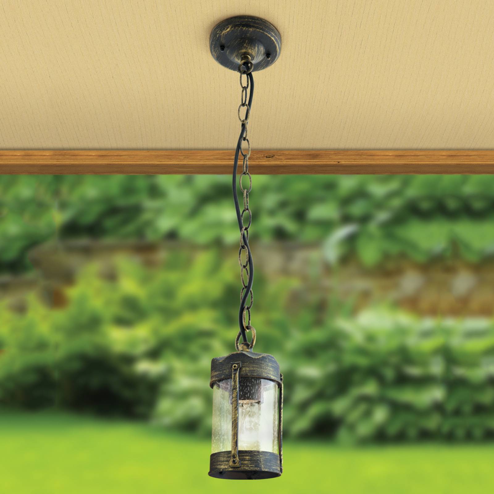 Zwart-gouden hanglamp Leonard voor buiten