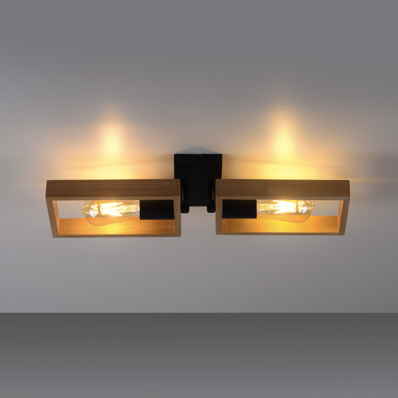 Plafonnier Frame en bois, à deux lampes