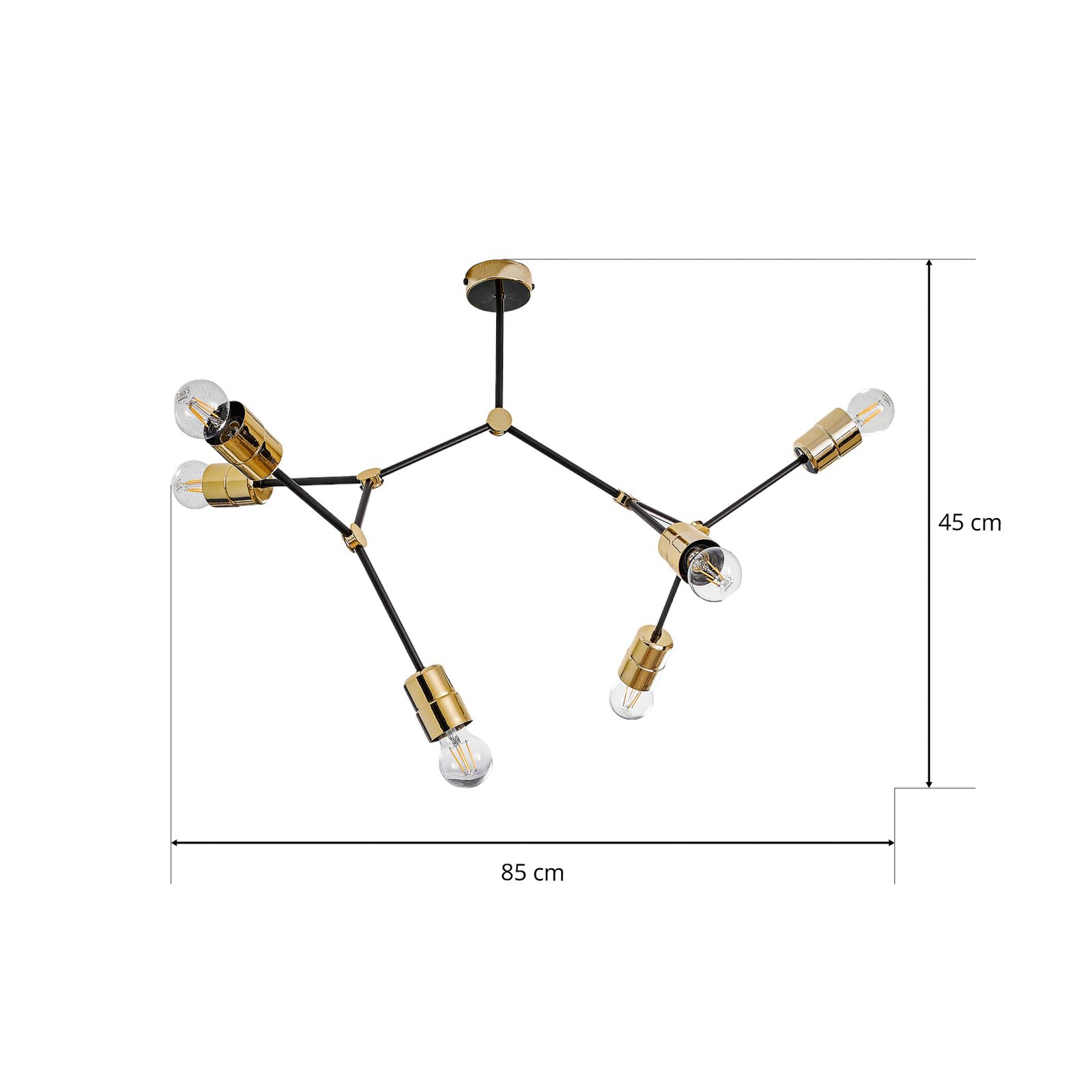 Plafondlamp code, 6-lamps, zwart