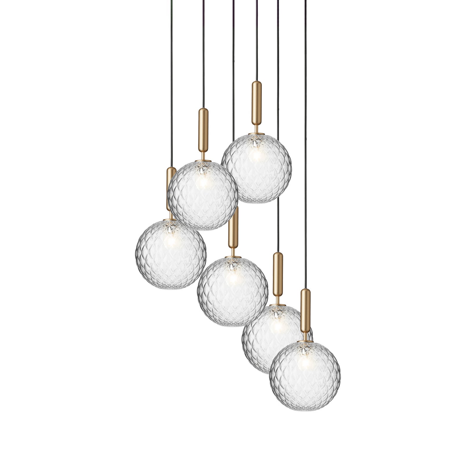 Miira 6 ljuskrona Large, mässing/klar, 6 lampor - Nuura