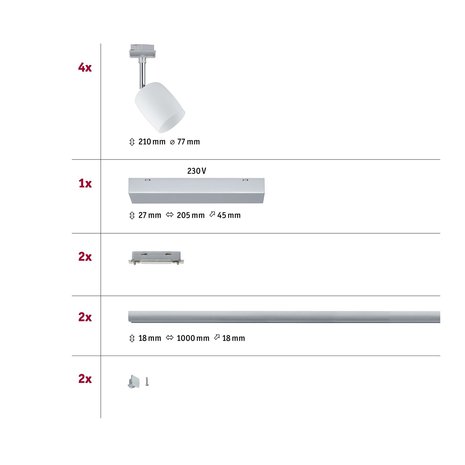 Paulmann URail Blossom 4x base set chrome/satin