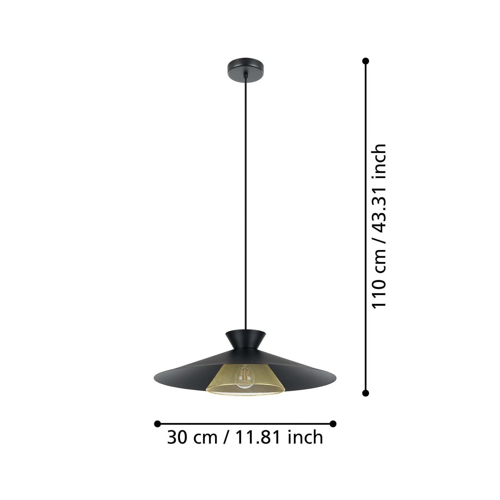 Grizedale viseća svjetiljka s jednom lampom, crna/mjed