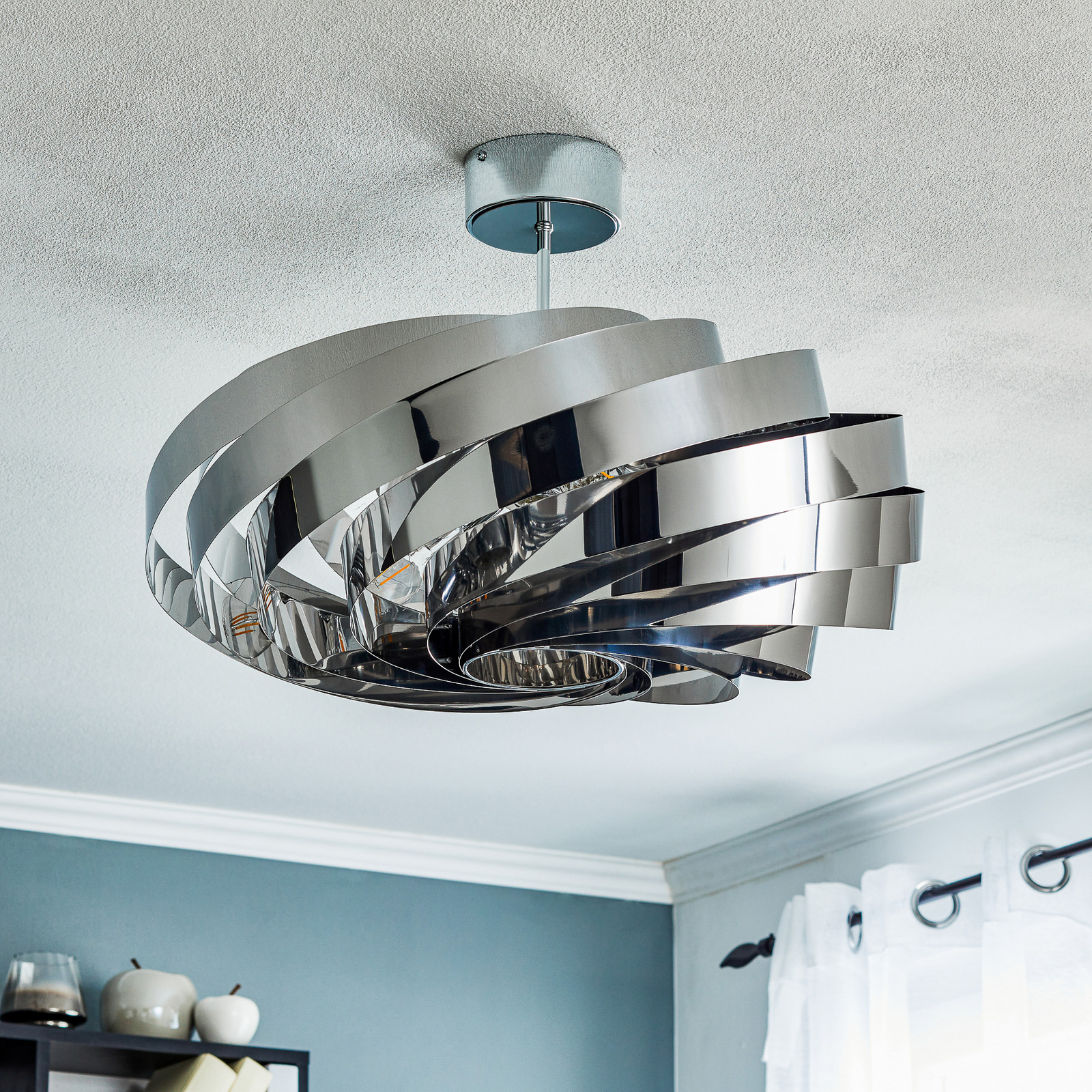 Vento ceiling light, chrome nickel-coloured, Ø 60 cm, metal