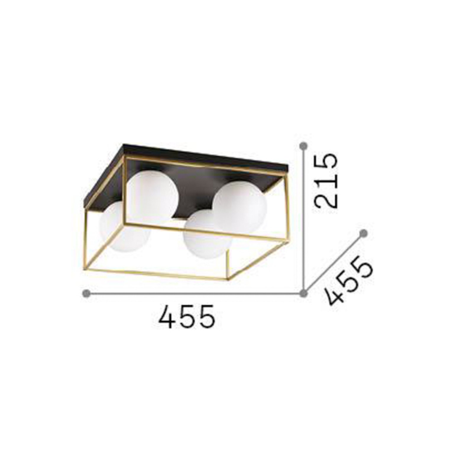 Ideal Lux plafonnier Lingotto à 4 lampes, noir, verre opalin