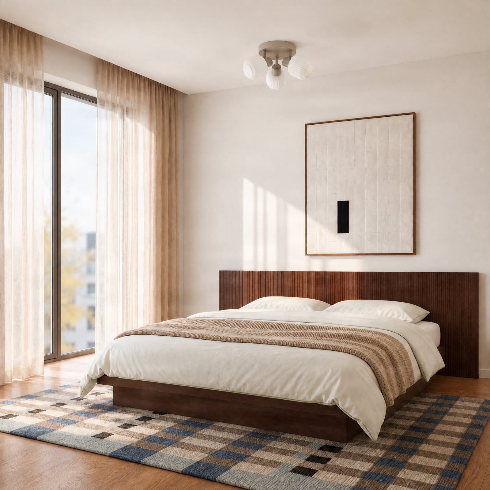 NOLA Deckenstrahler Evey, Ø 37 cm, 3-flg., weiß/beige, Glas