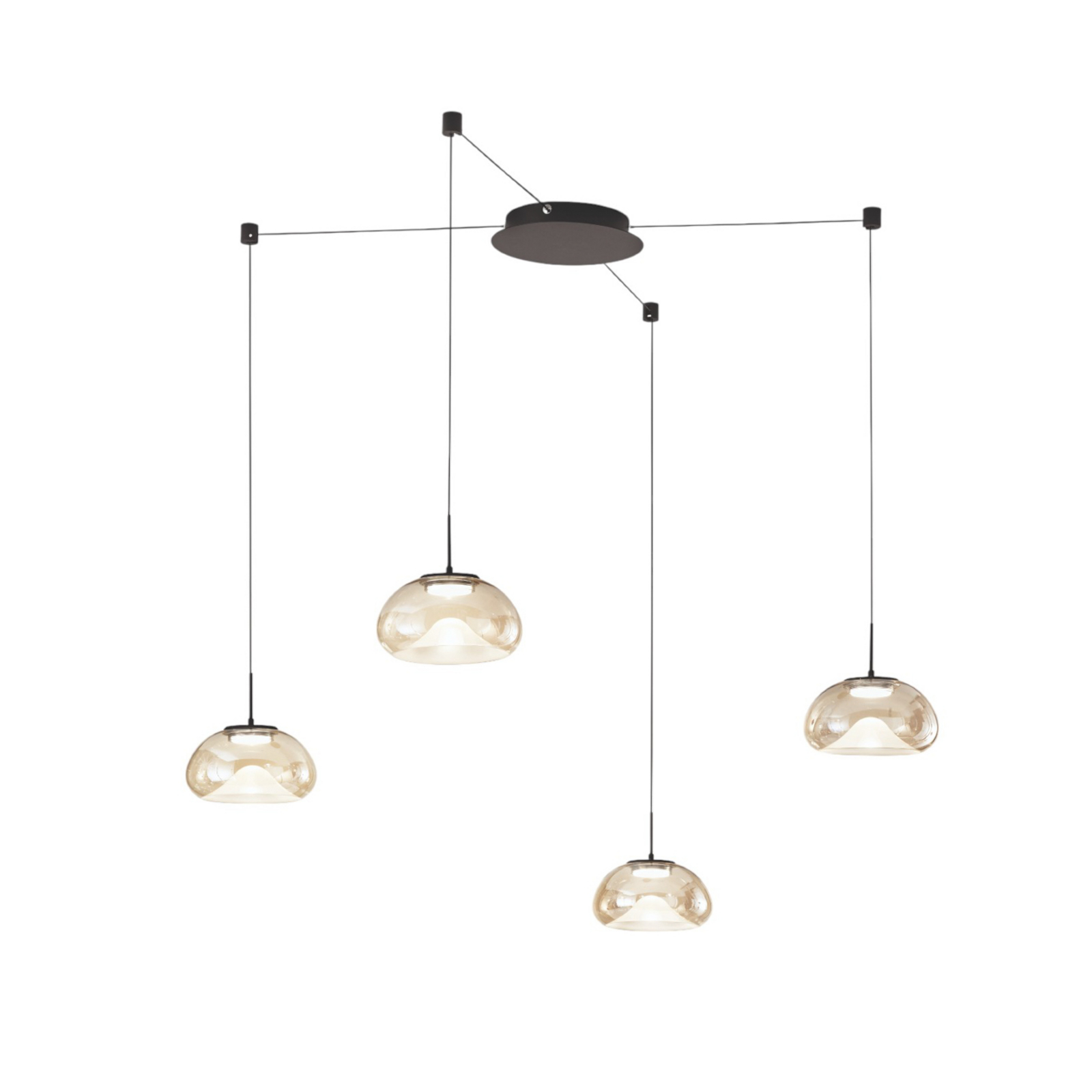 LED pakabinamas šviestuvas Brena, 4 lemputės, konjako spalvos, stiklas, CCT,