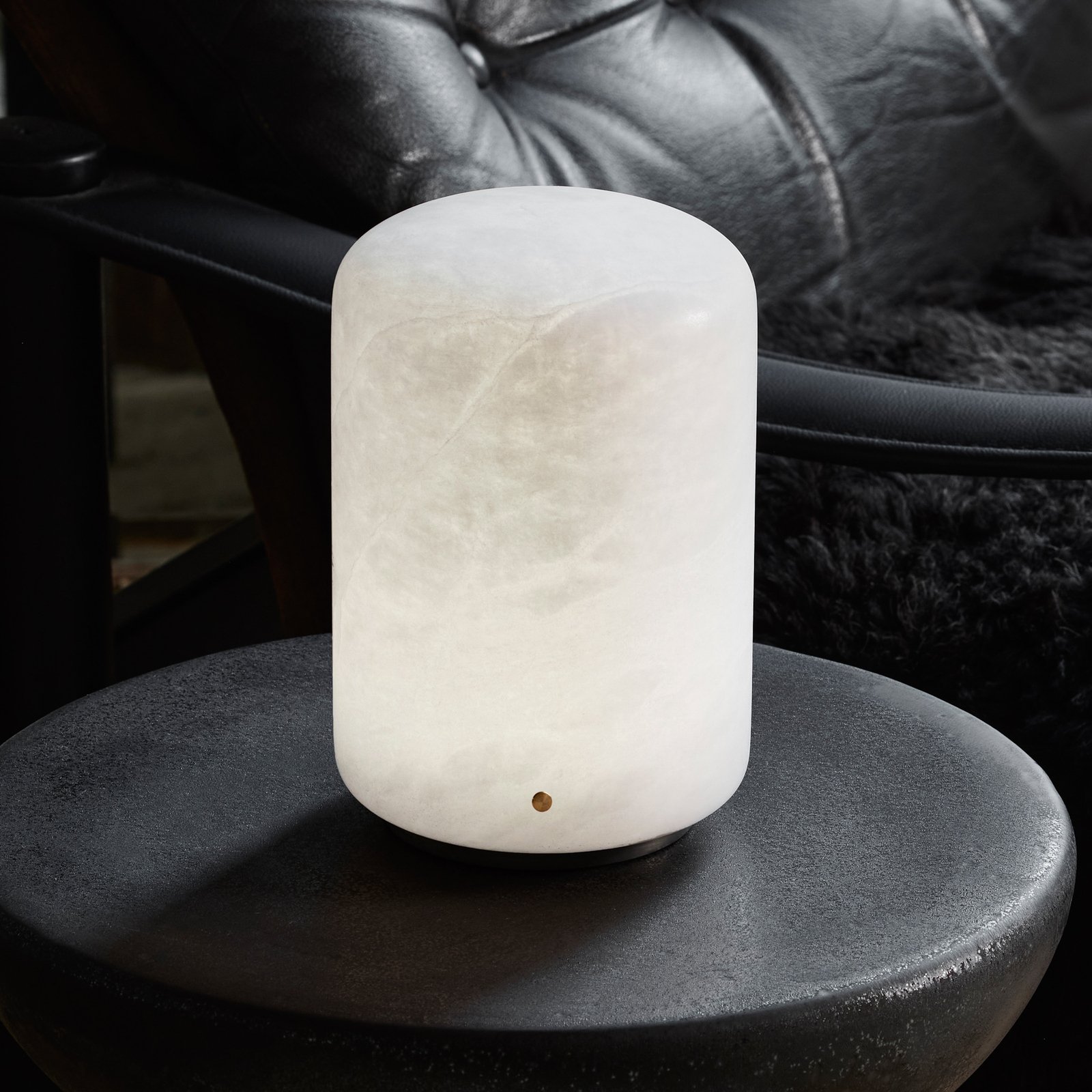 Capsule LED table lamp, alabaster, 19.5 cm high