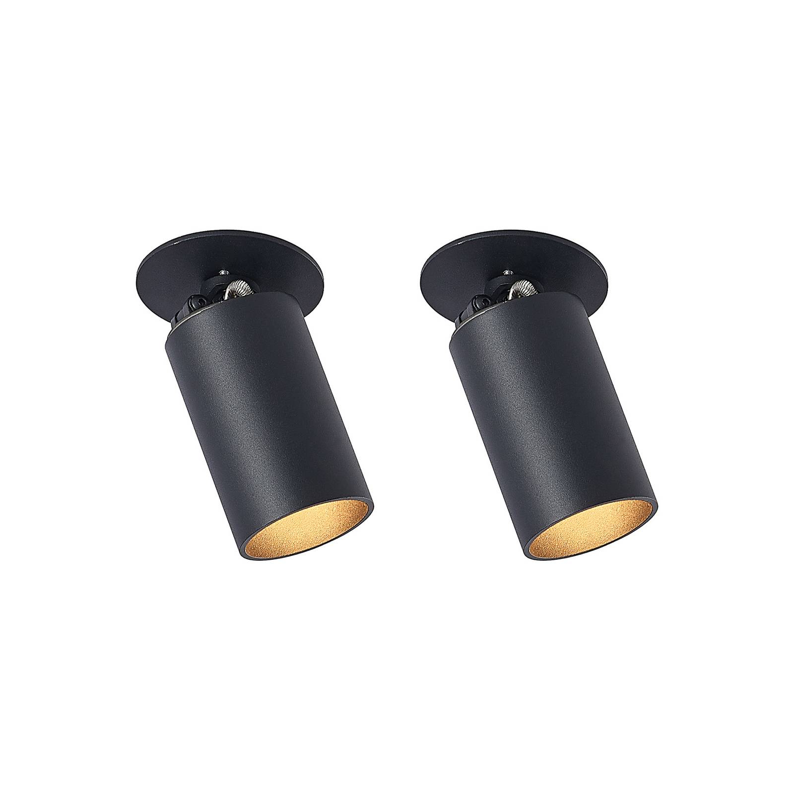 Arcchio Einbaustrahler Davin, schwarz, Zylinder, 2er-Set