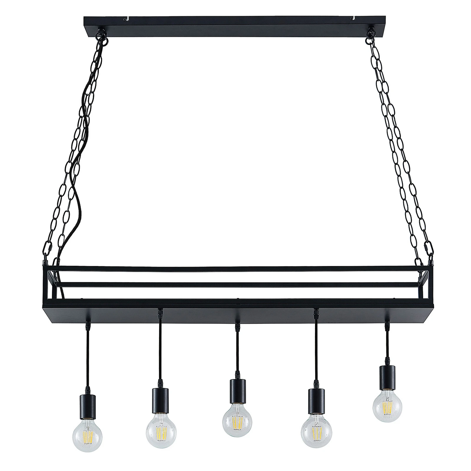 Lampă suspendată Lindby Kirista, 5 becuri, negru, 100 cm, E27