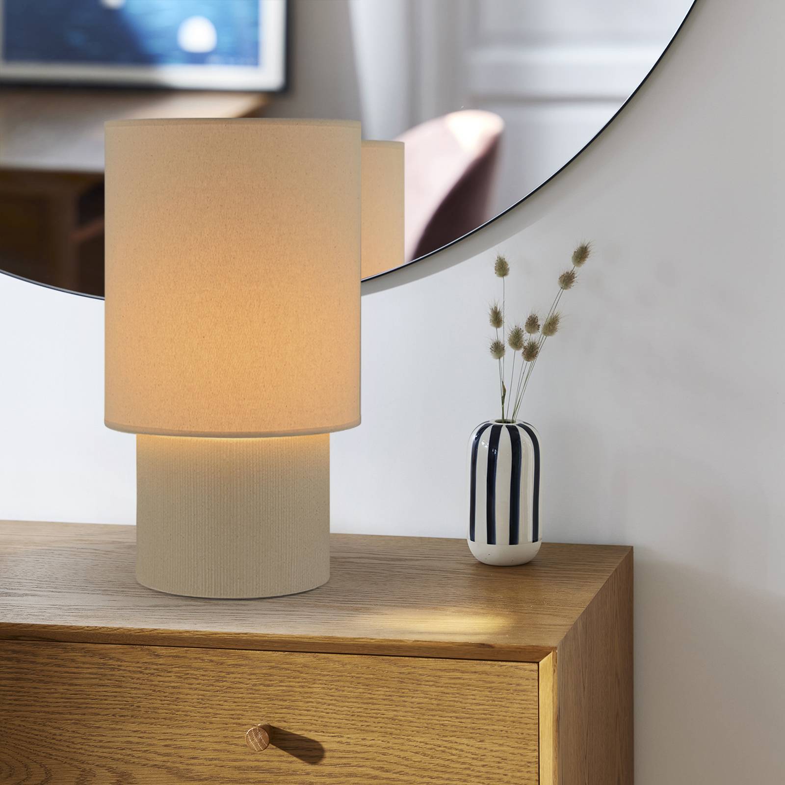 COREP Lampe de table Rhodes, couleur ivoire/beige, 51 cm, lin/céramique