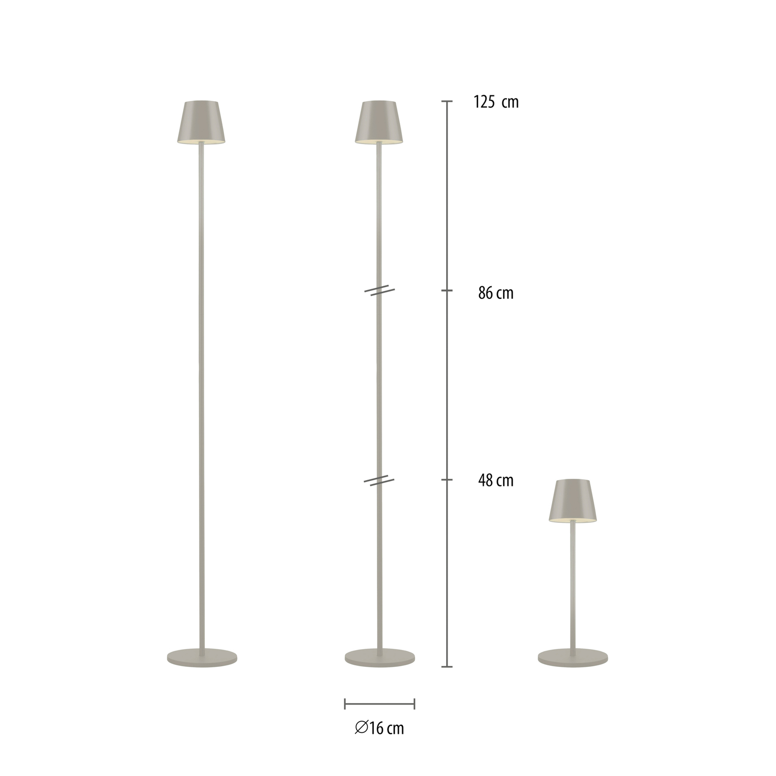 JUST LIGHT. LED-Akku-Stehlampe Euria, grau-beige, Eisen IP54