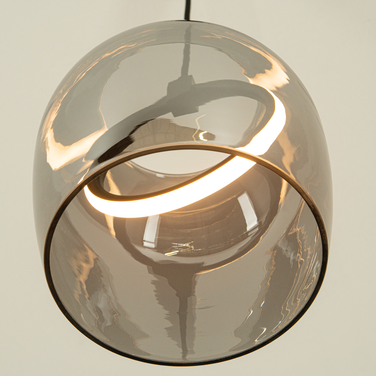 Suspension LED 23078, gris fumé, 1 lampe, verre, Ø 20 cm