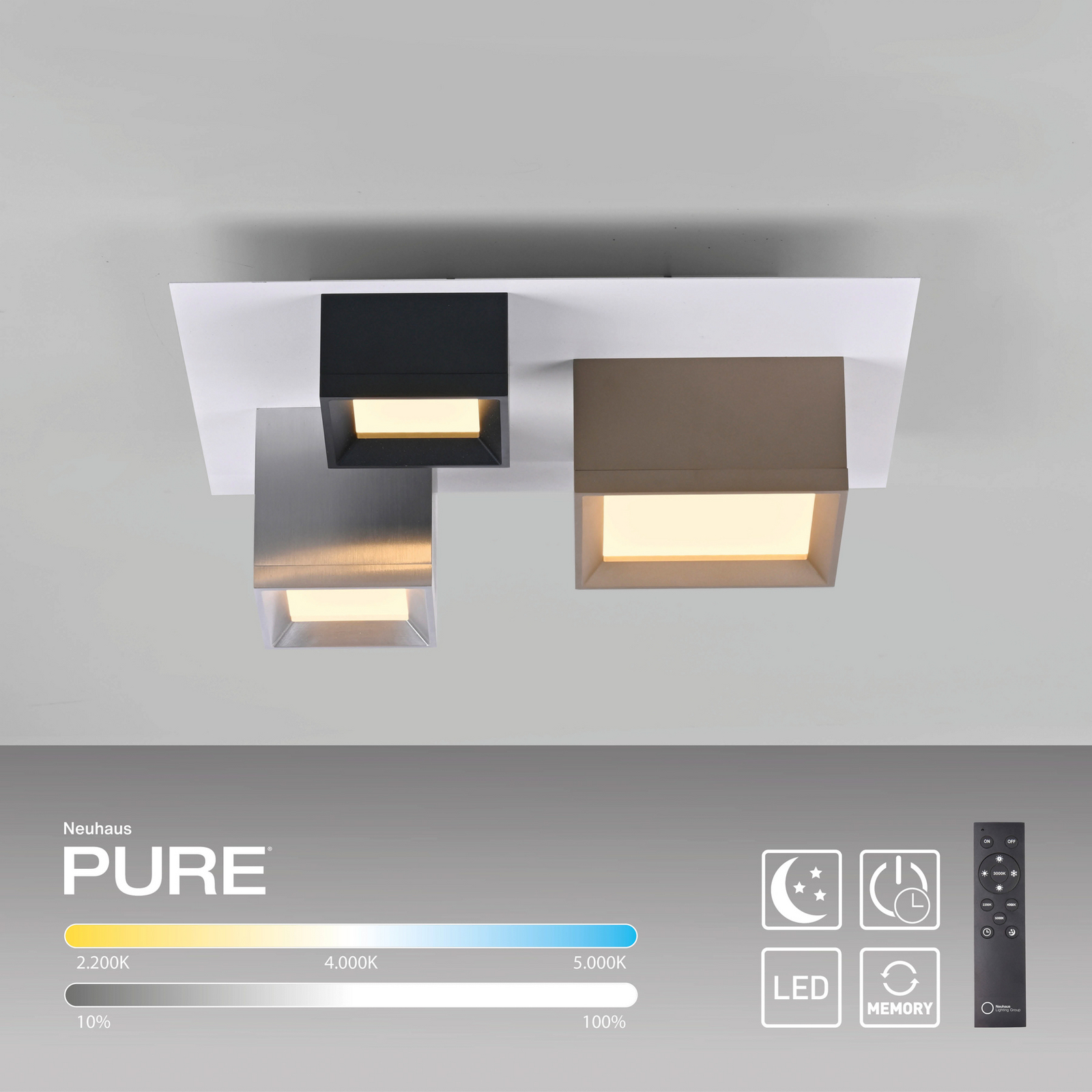 LED-stropna svetilka PURE Manhatten, večbarvna, 3-žarilna, CCT