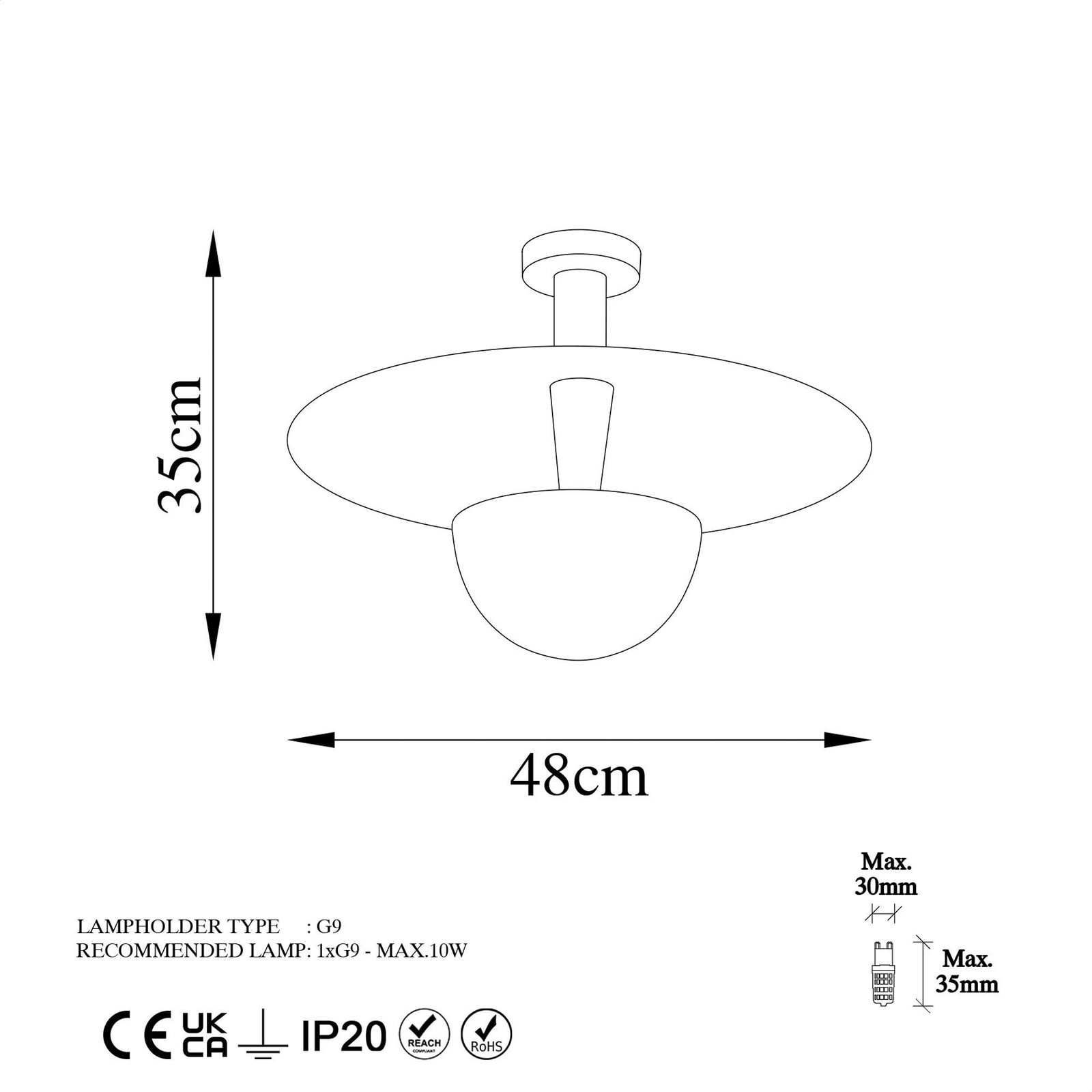 Kurt 13355 ceiling light, copper-coloured, metal, Ø 48 cm