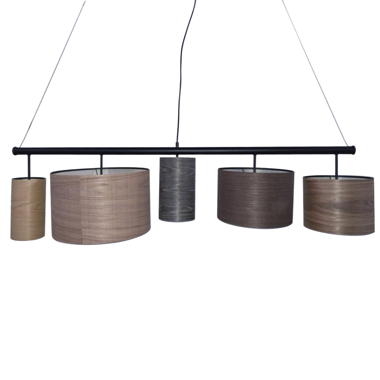 Kare KARE Parecchi Wood Colore hanging light, for Living / Dining Room, wood veneer, steel, E27, 40 W, energy efficiency: A++, L: 148 cm, W: 40 cm, H: 38.7 cm