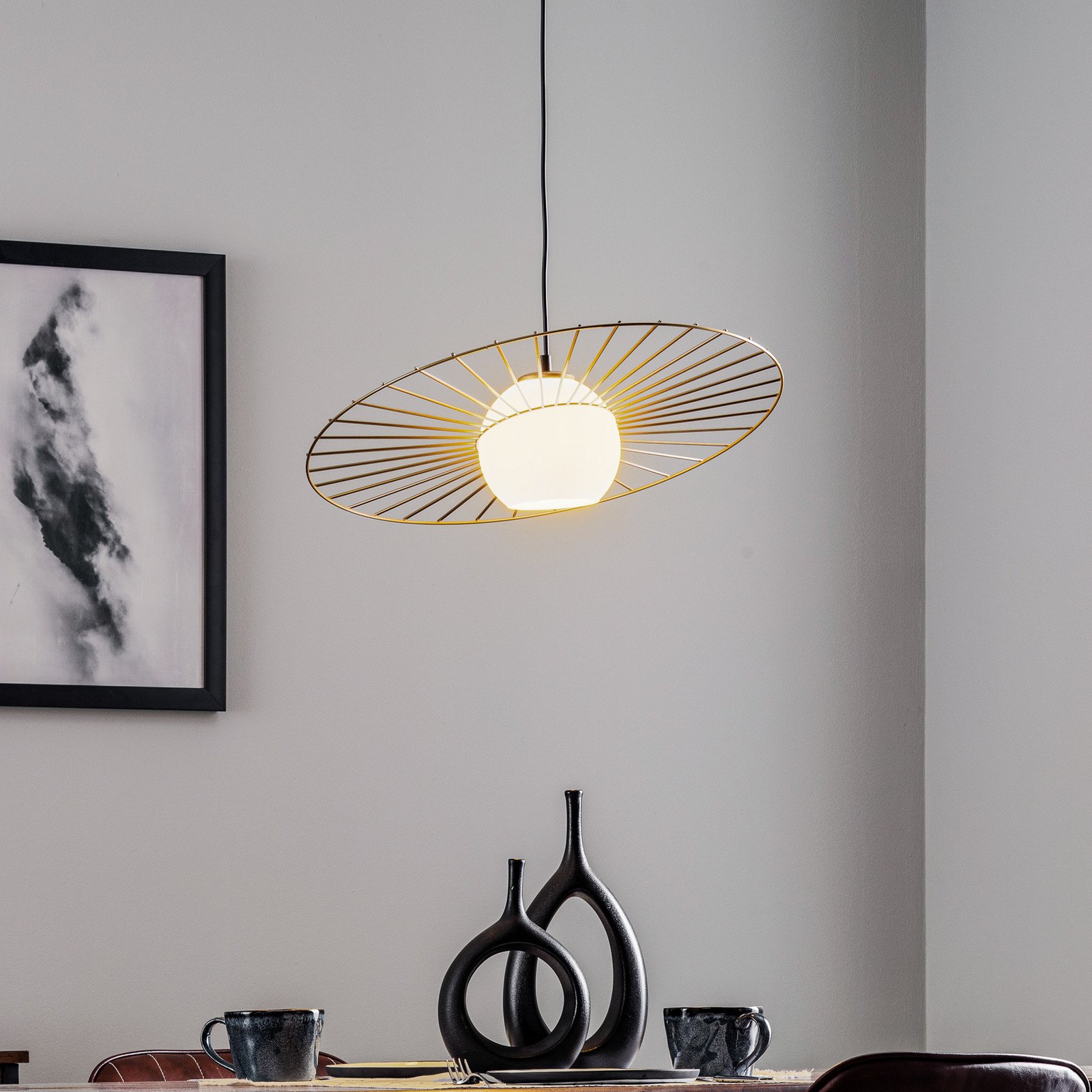 SIGMA Lampă suspendată Sol 1 un pahar cu coroană aurie - Camera de zi / sufragerie - Modern - alb auriu negru - Sticlă