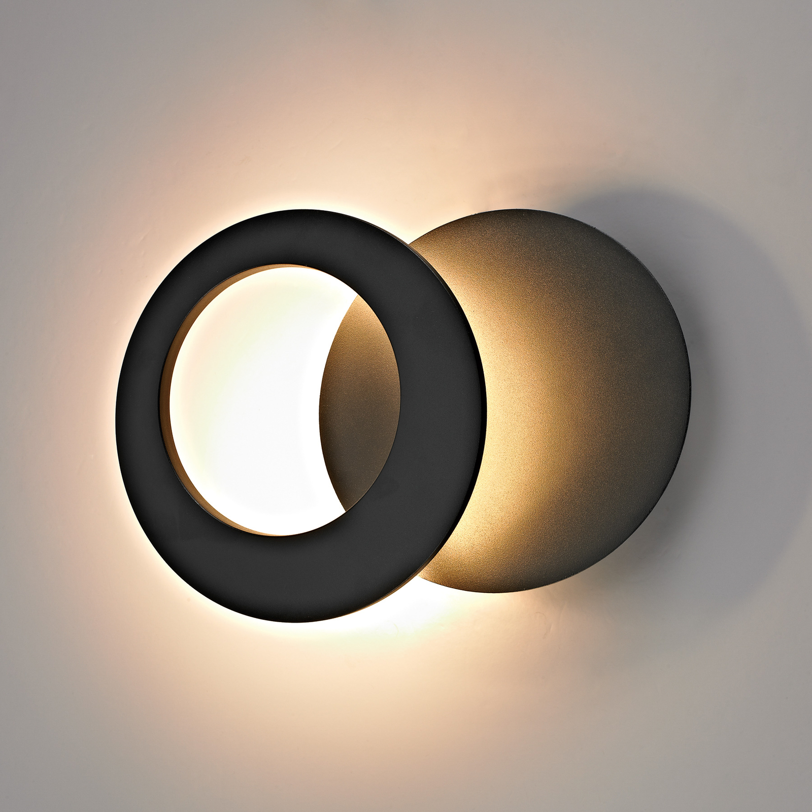 Toronto LED sieninis šviestuvas, juodas, Ø 22 cm, aliuminis, reguliuojamas