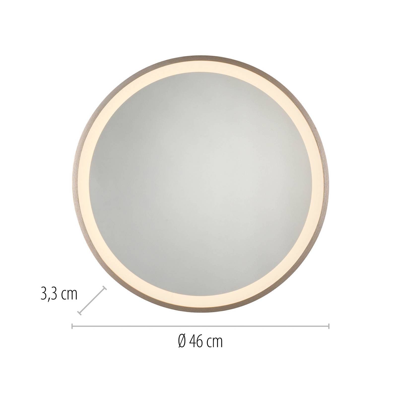 Lustro ścienne LED VIDRO, brązowe, Ø 46 cm, metal/szkło, przełącznik
