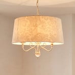 Hanglamp Sofia Ecrie, beige/goudkleurig, textiel, staal, E27