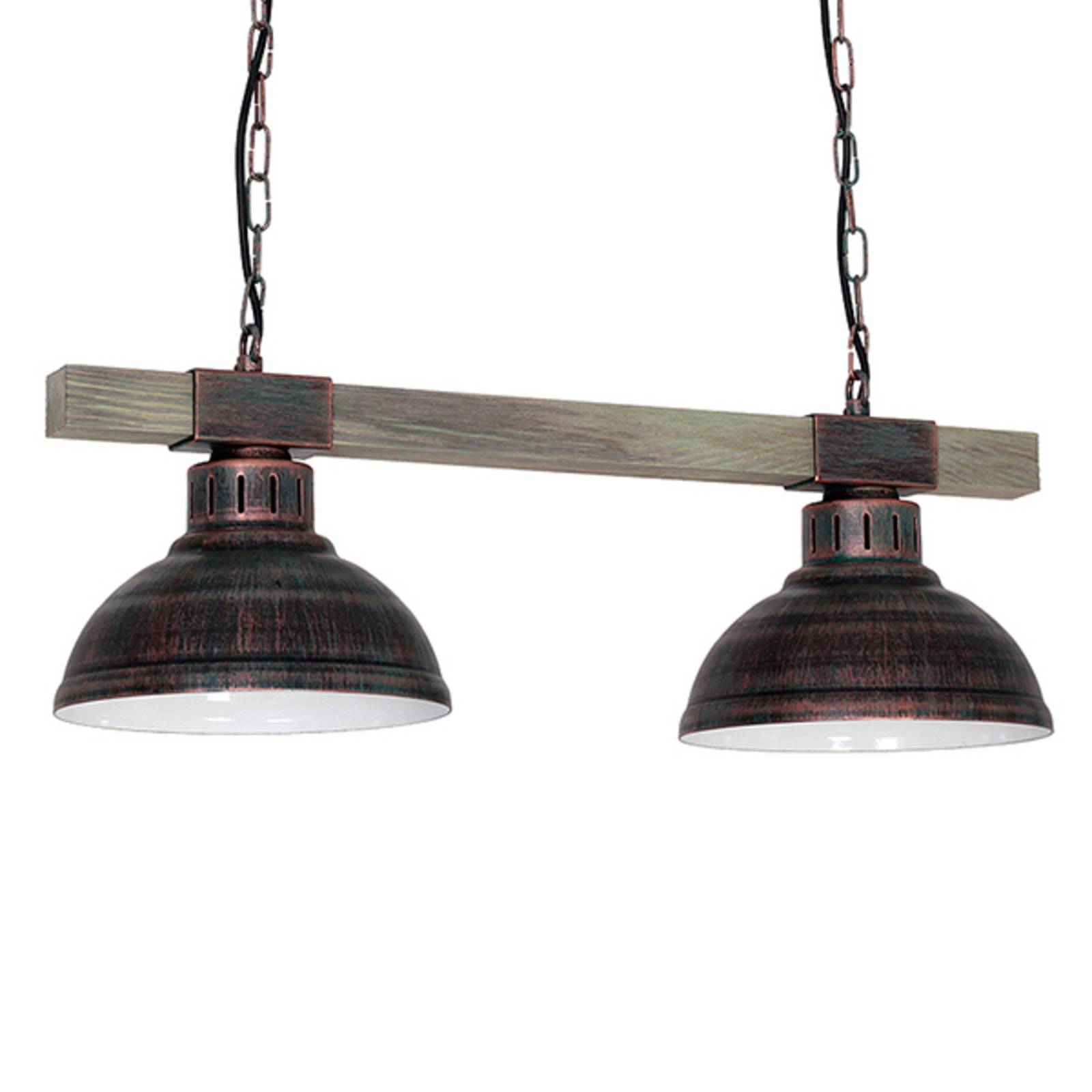 Suspension Hakon 2 lampes brun rouge/bois naturel