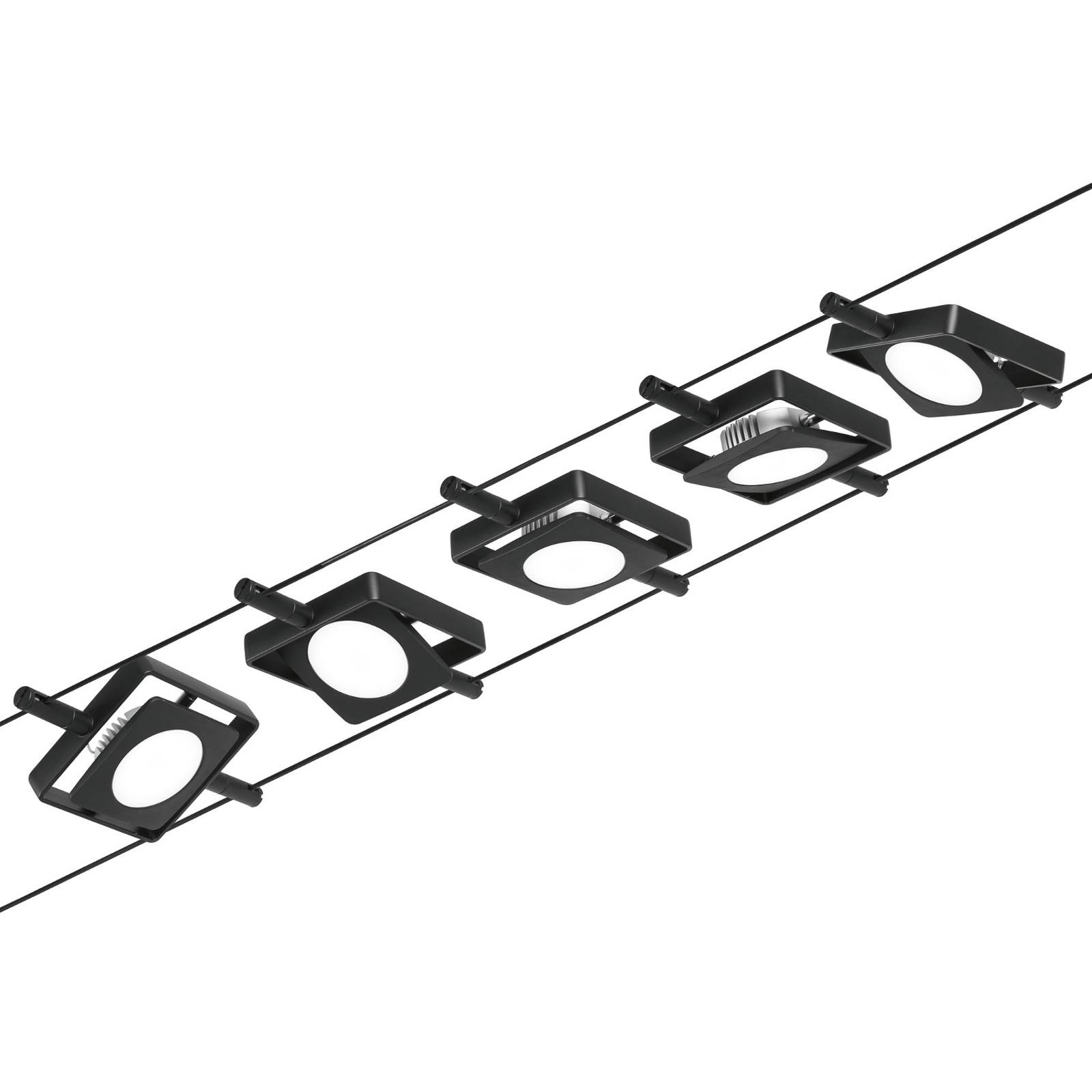 CorDuo LED Seilsystem MacLED Basisset 5x250lm 5x45W 3000K 230 12V Schwarz matt Chrom