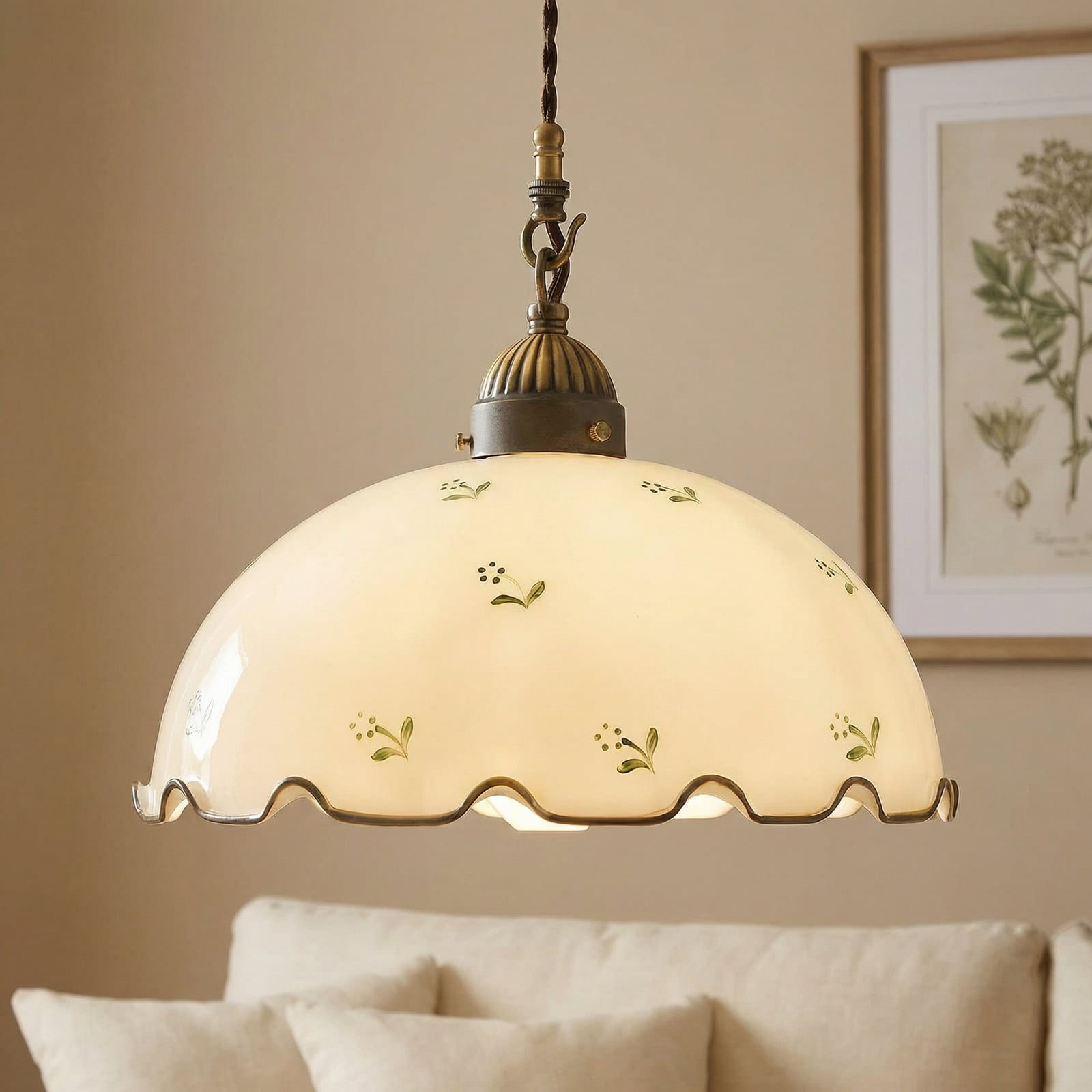 Lampă suspendată Nonna flori Ø 30cm, 1 bec, verde Lampă suspendată Nonna flori Ø 30cm, 1 bec, verde