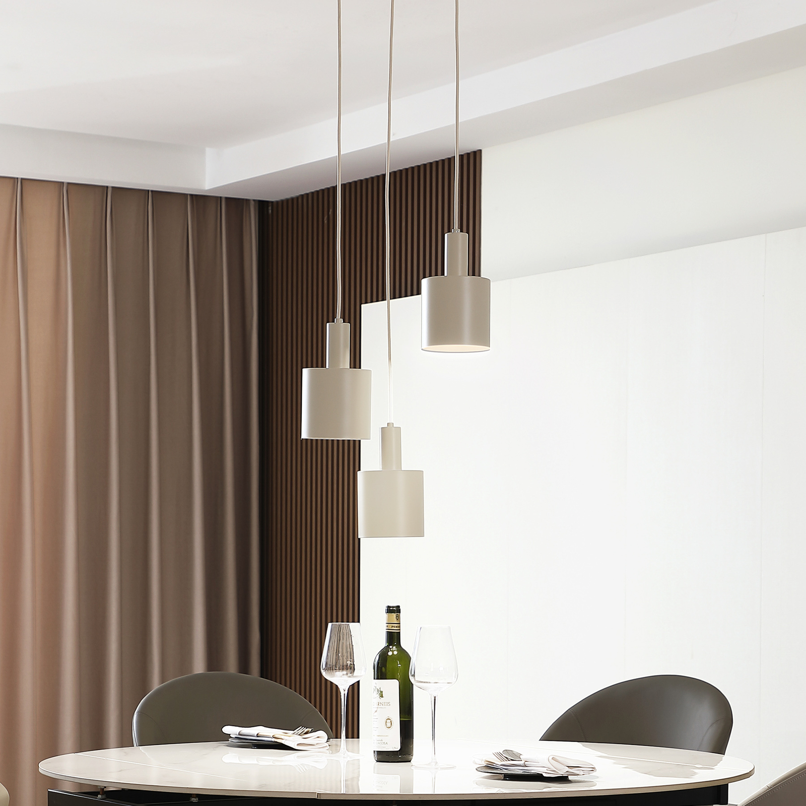 Lindby hanging light Ovelia, beige, 3-bulb, iron, E27