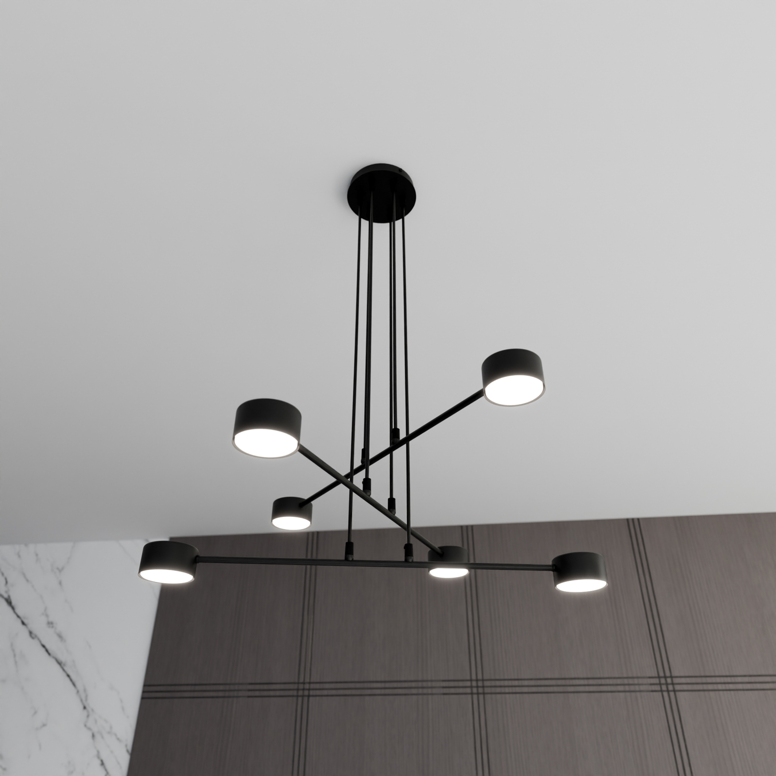 Suspension Modus 6, acier, à 6 lampes, GX 53, noir