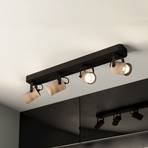 Spot pour plafond Cayuca, noir/décor bois, à quatre lampes