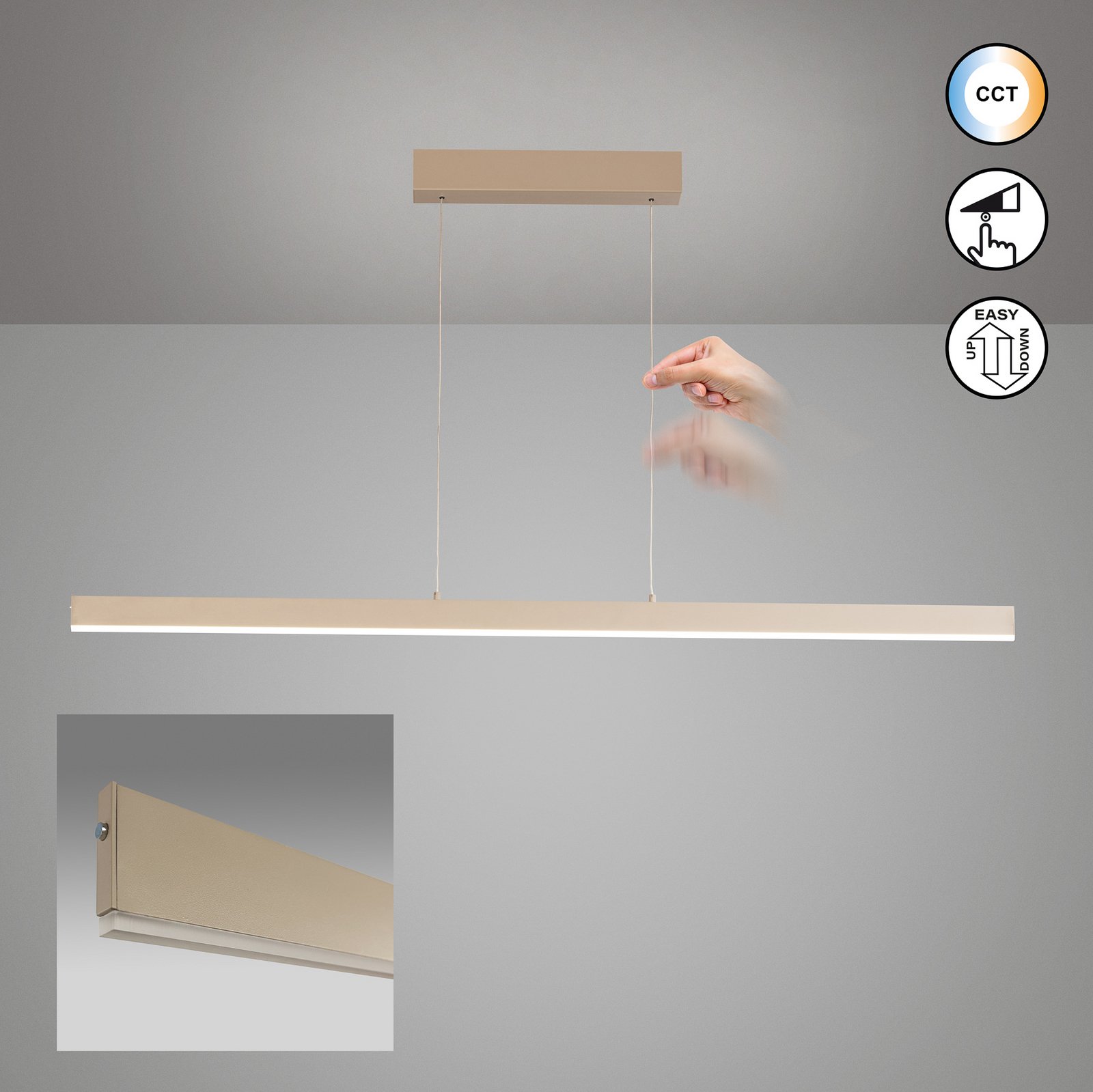 LED pakabinama lempa Silvano, smėlio spalvos, ilgis 115 cm, CCT, jutiklinis