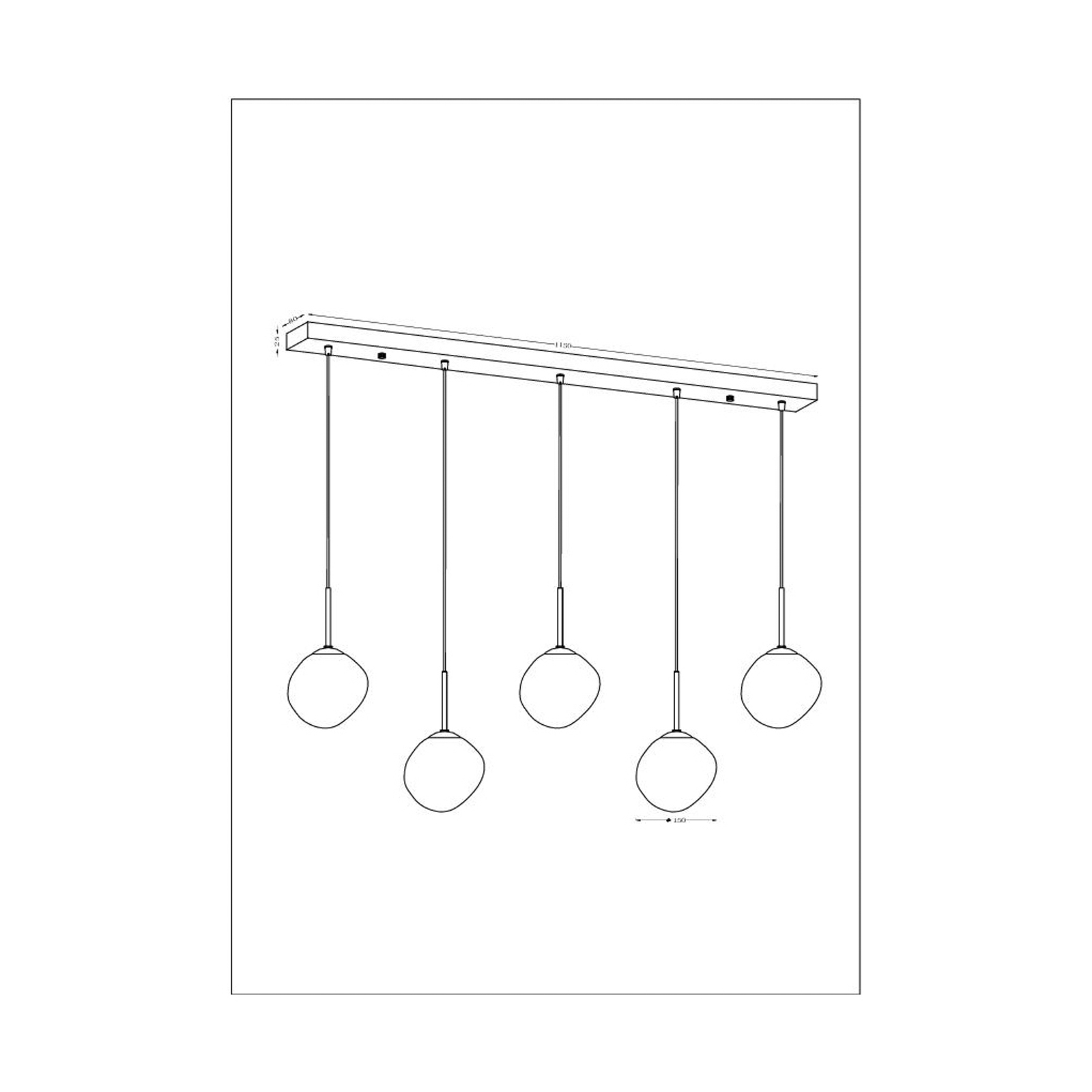 Hanglamp Canopus, meerkleurig, 5-lamps, glas, E14