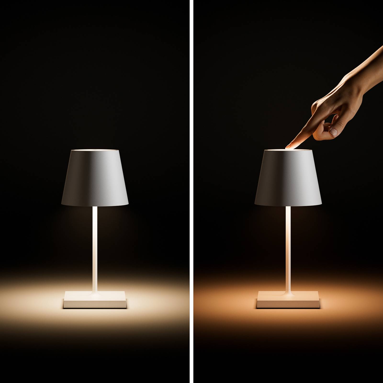 Akumulatorowa lampa stołowa LED Nuindie mini, USB-C, biała, IP54, ściemniana