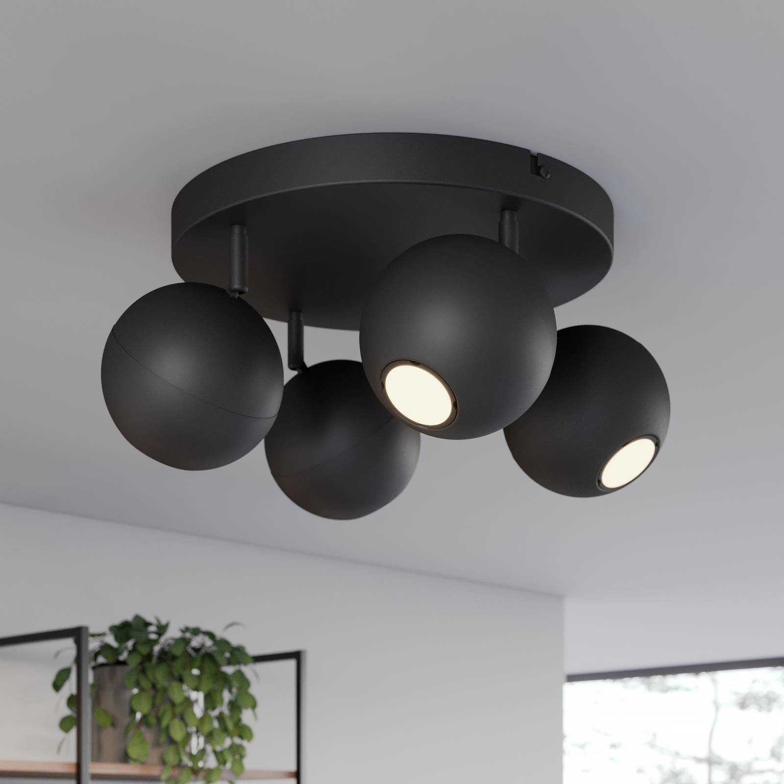 HELam Plafonnier avec spots Midnight noir, rond à quatre lampes