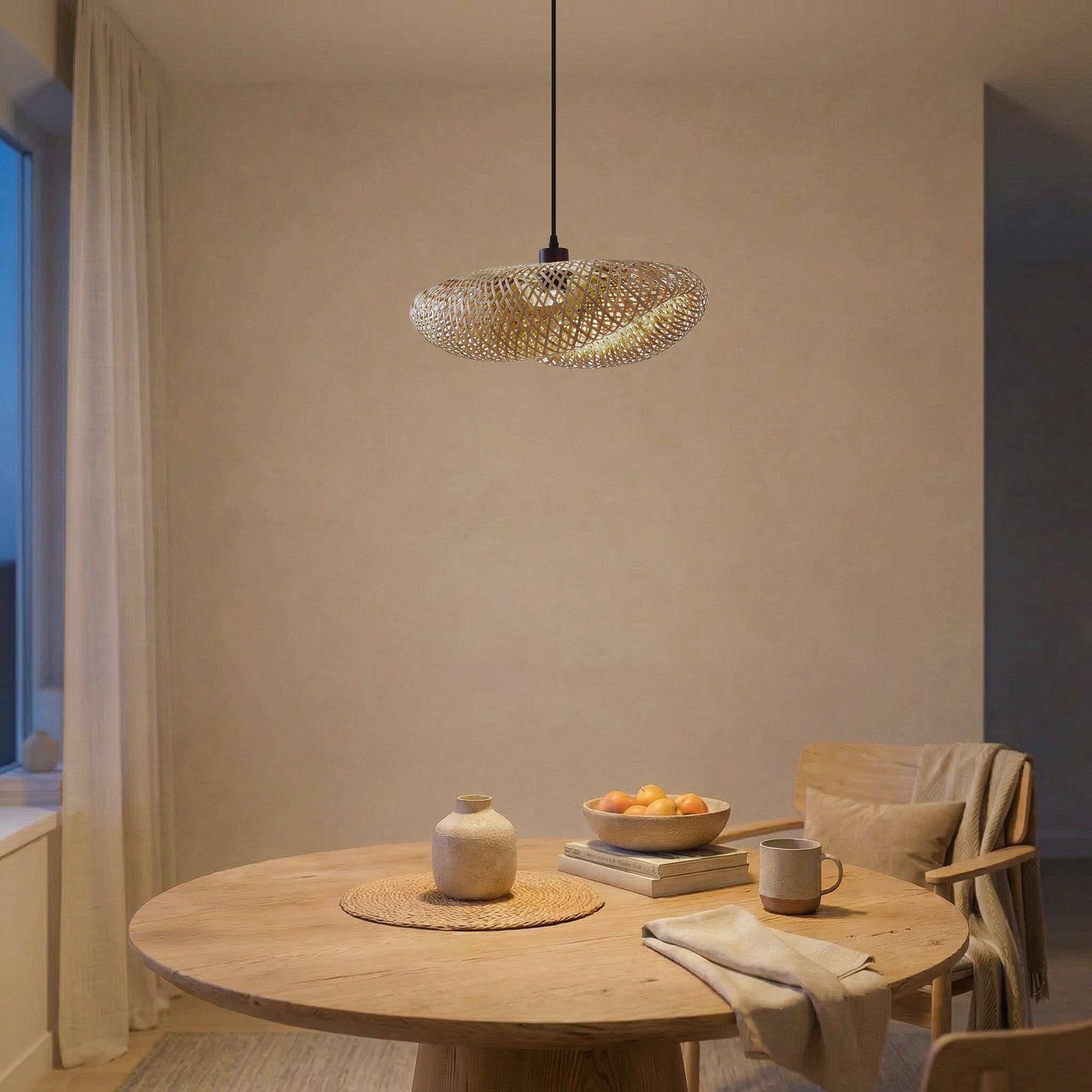 Eleane suspension longueur 50 cm E27 bambou naturel - Lindby