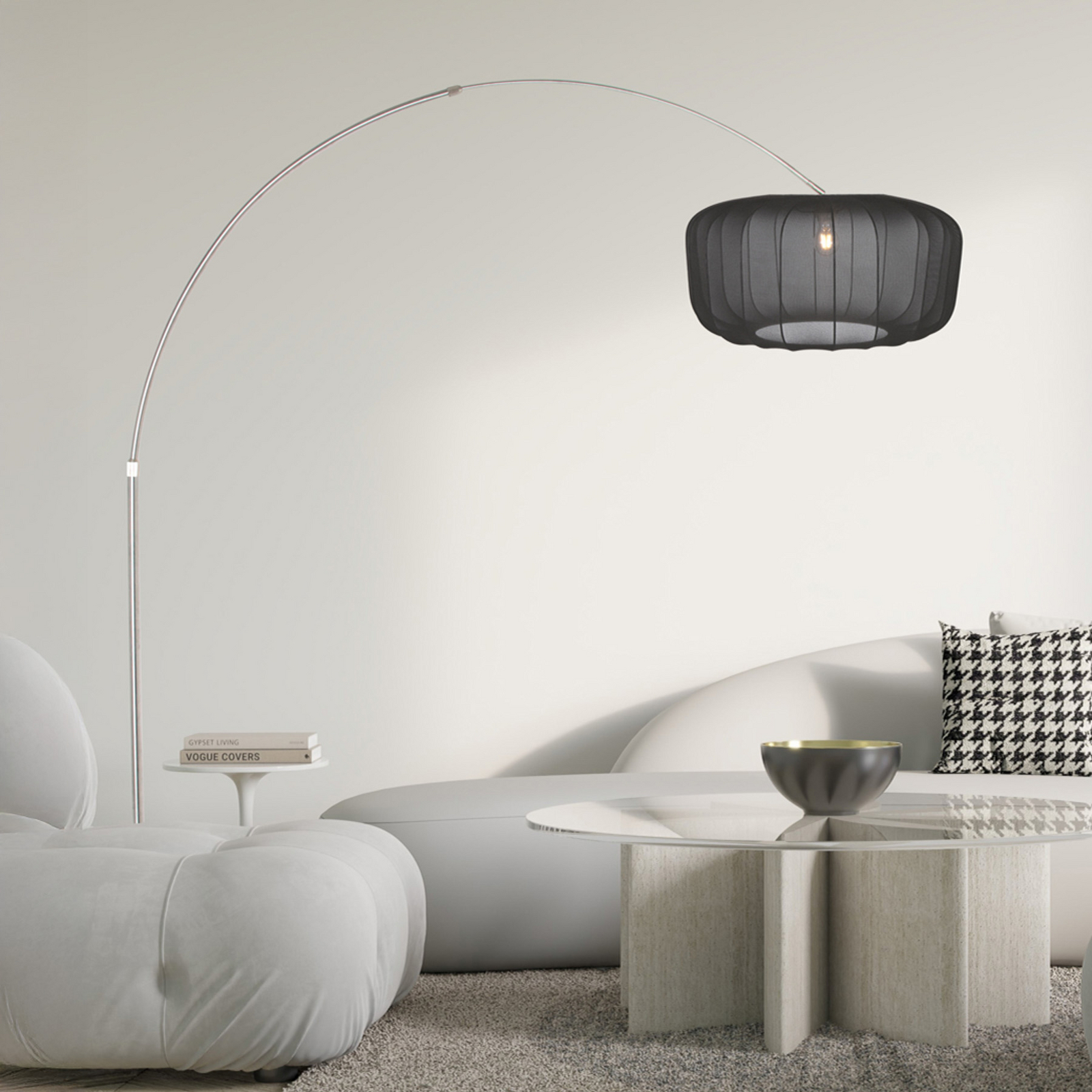 Kaareva lattiavalaisin Sparkled Light, teräs/musta nailon, 240 cm