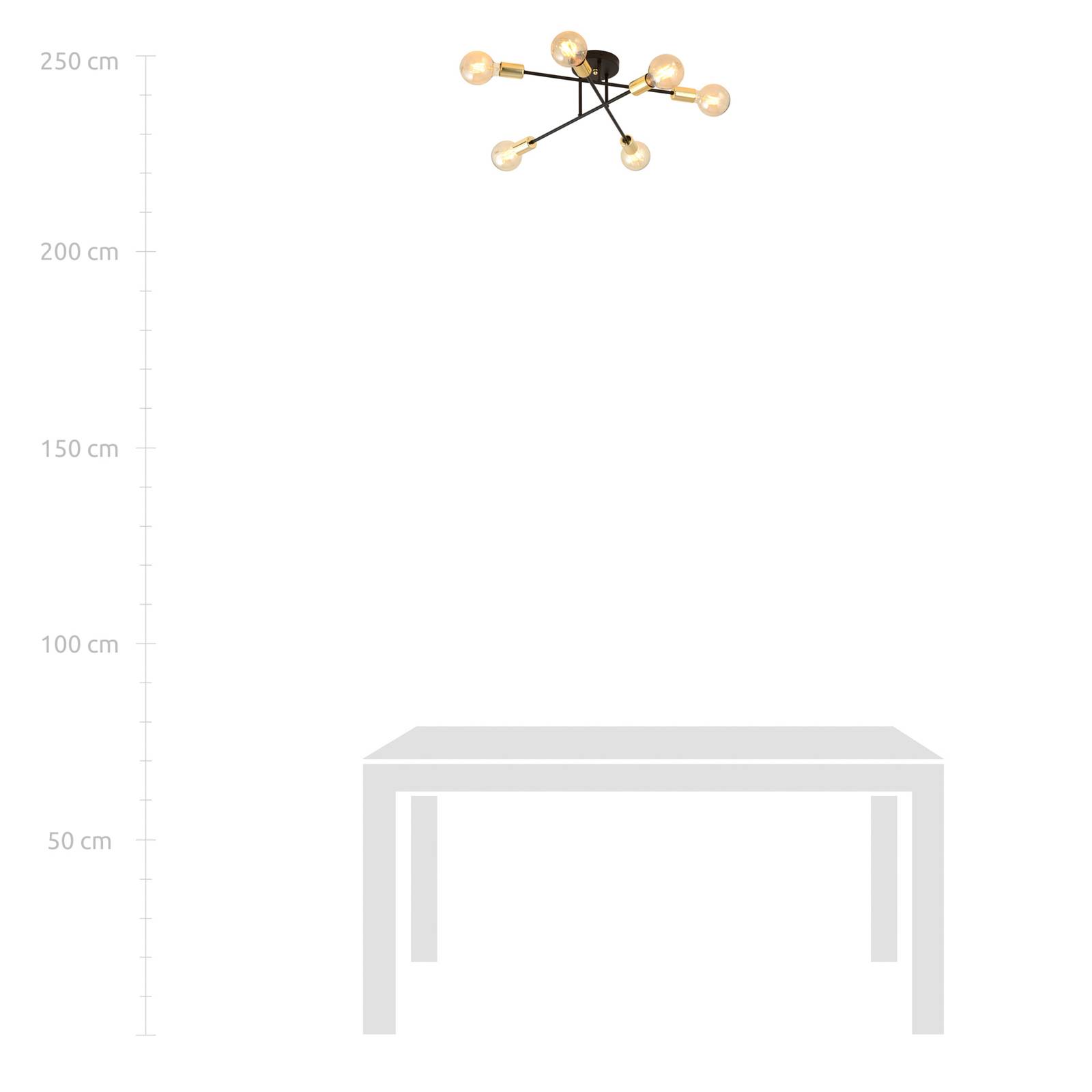 Lampa sufitowa Veken 6B, 6-pkt. czarna/złota