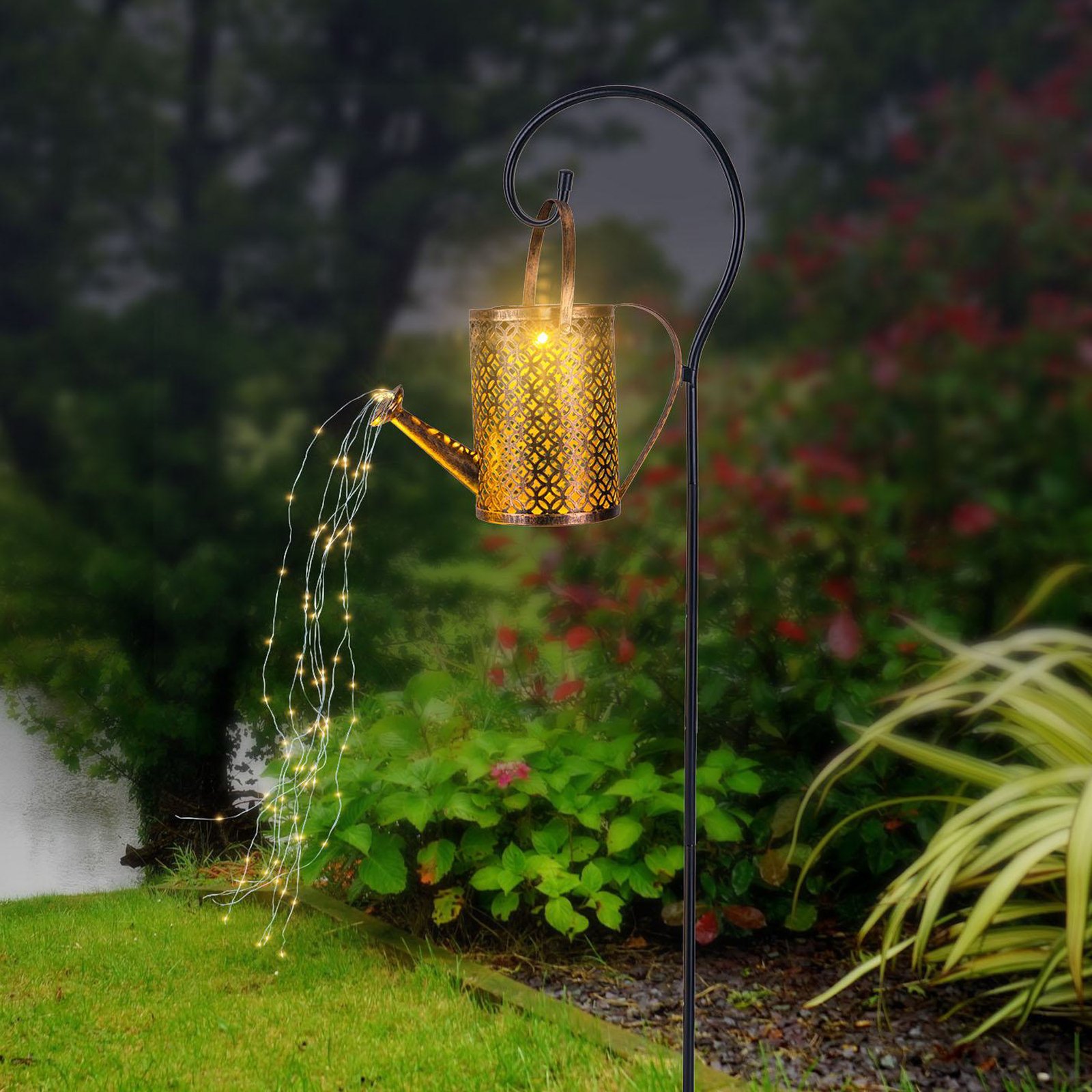 LED solar light 336523, gold, watering can, ground spike, metal