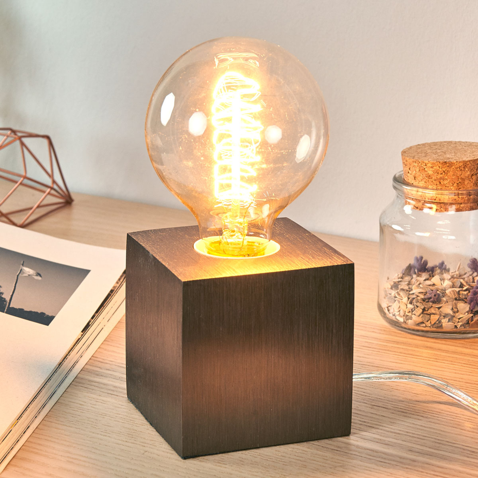 Sompex Cubic - a table lamp of different kind, for Living / Dining Room, aluminium, E27, 60 W, energy efficiency: A++, L: 8 cm, W: 8 cm, H: 8 cm
