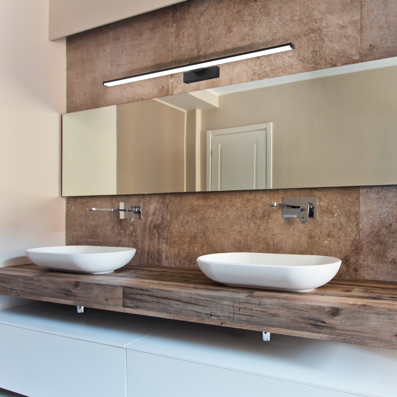 LED-vegglampe Pandella 1, lengde 78 cm, svart, aluminium