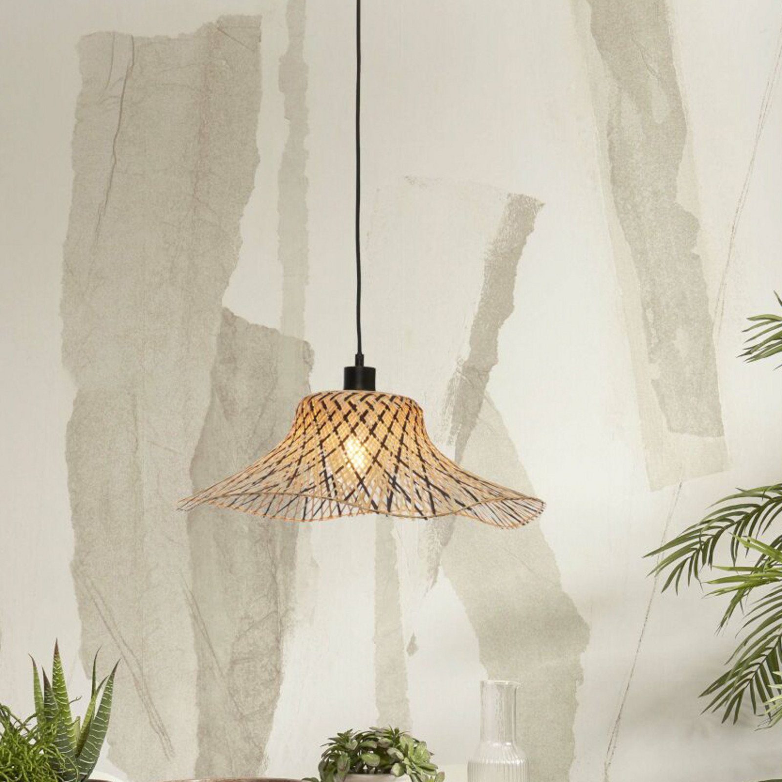 GOOD & MOJO Ibiza Ibiza lampă suspendată Ø 50 cm negru/natural - Camera de zi / sufragerie - Bamboo