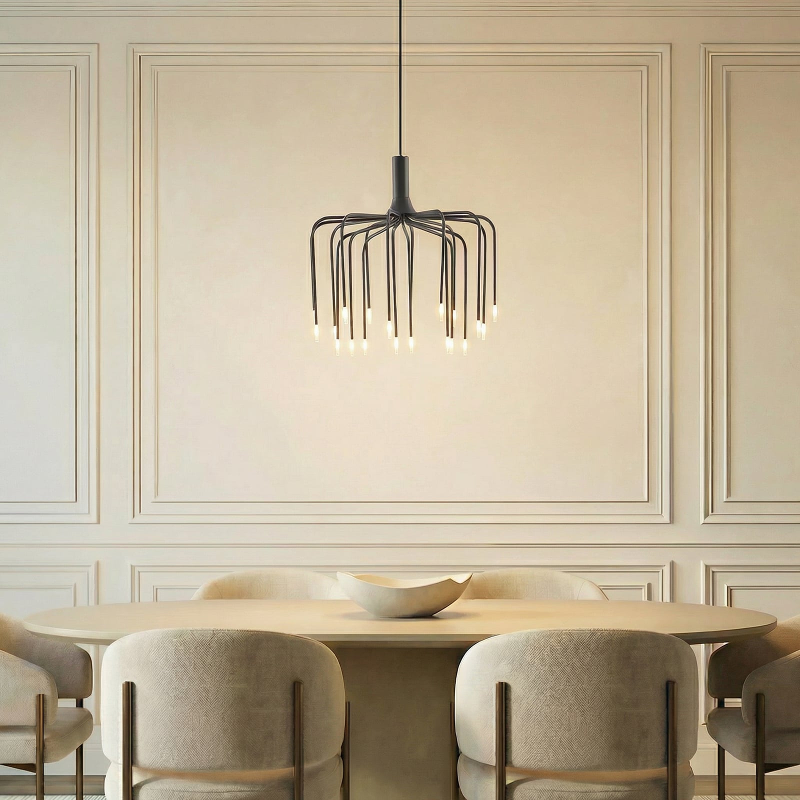 Závěsné světlo Lucande Ariadne, Ø 57 cm, matná černá, 20 žárovek