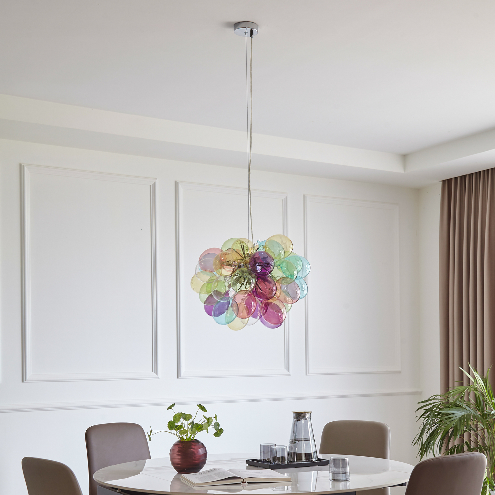 Suspensie Lucande Diborah, gri fum, sticlă, Ø 50 cm, G9